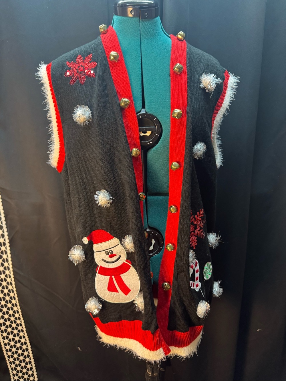 Black & Red Holiday Snowman Sweater Vest